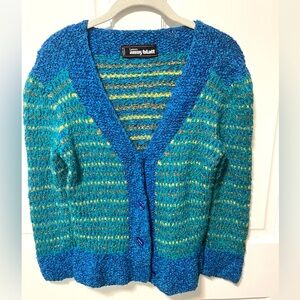 Laines Anny Blatt yarn made in France blue green cardigan sweater xs x-small